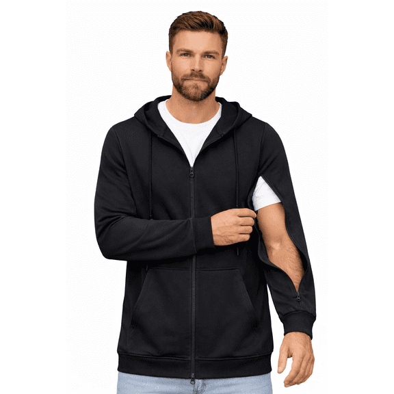 USBD Dialysis Hoodie with Arm Zippers, Unisex Hemodialysis Patient IV Sweatshirt (Black, Medium)