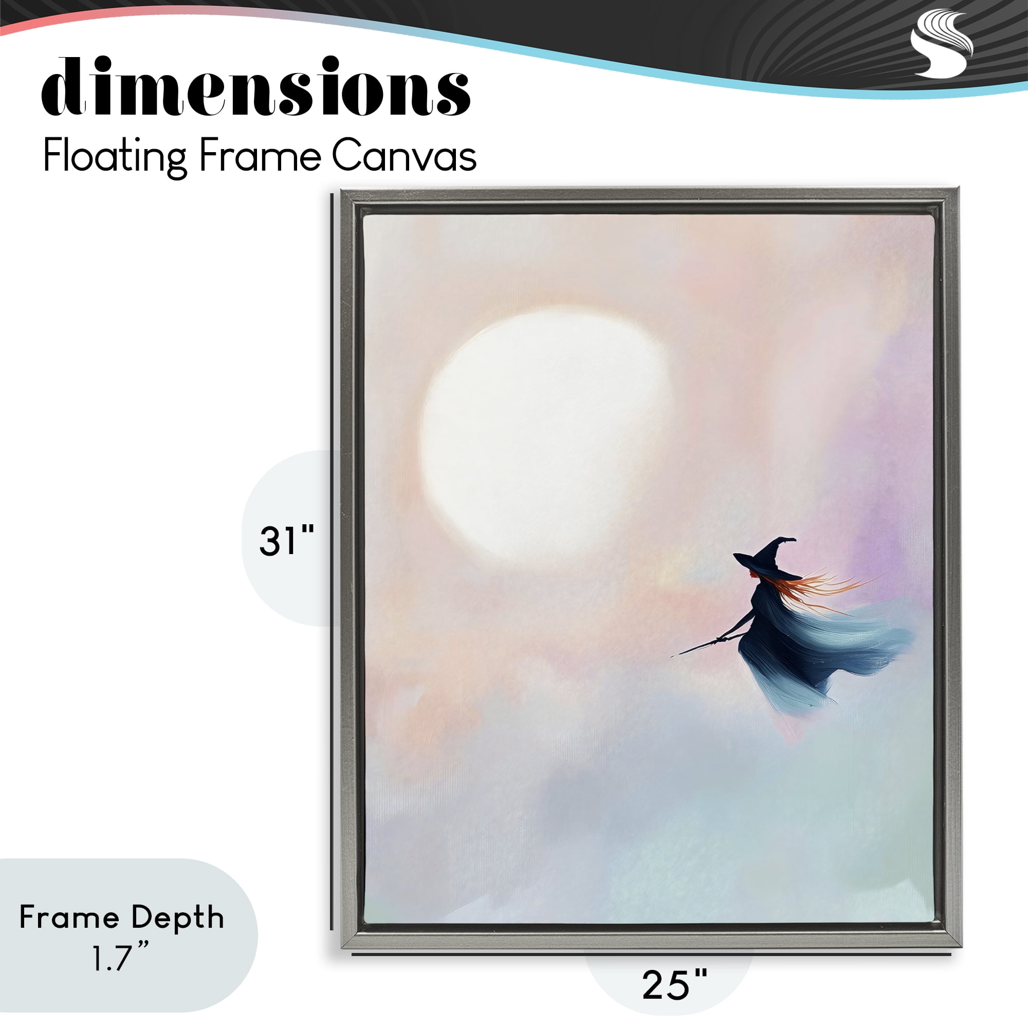 Stupell Industries Witch Flying at Sunset Gray Framed Floater Canvas Wall Art, design by The Prints Vibe