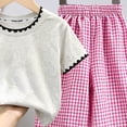 thumbnail image 3 of Caqnni 5-6 Years Teen Girls Comfortable And Breathable Set Short Sleeved Shirt Checkered Pants Two Piece Set Yoga Gym Outfit Running Tracksuit A12-Hot Pink, 3 of 3