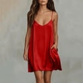 thumbnail image 2 of LIaqionyy Satin Dress for Womens Nightgown Spaghetti Strap Sleeveless Casual Loose Mini Dresses with Pocket, 2 of 8