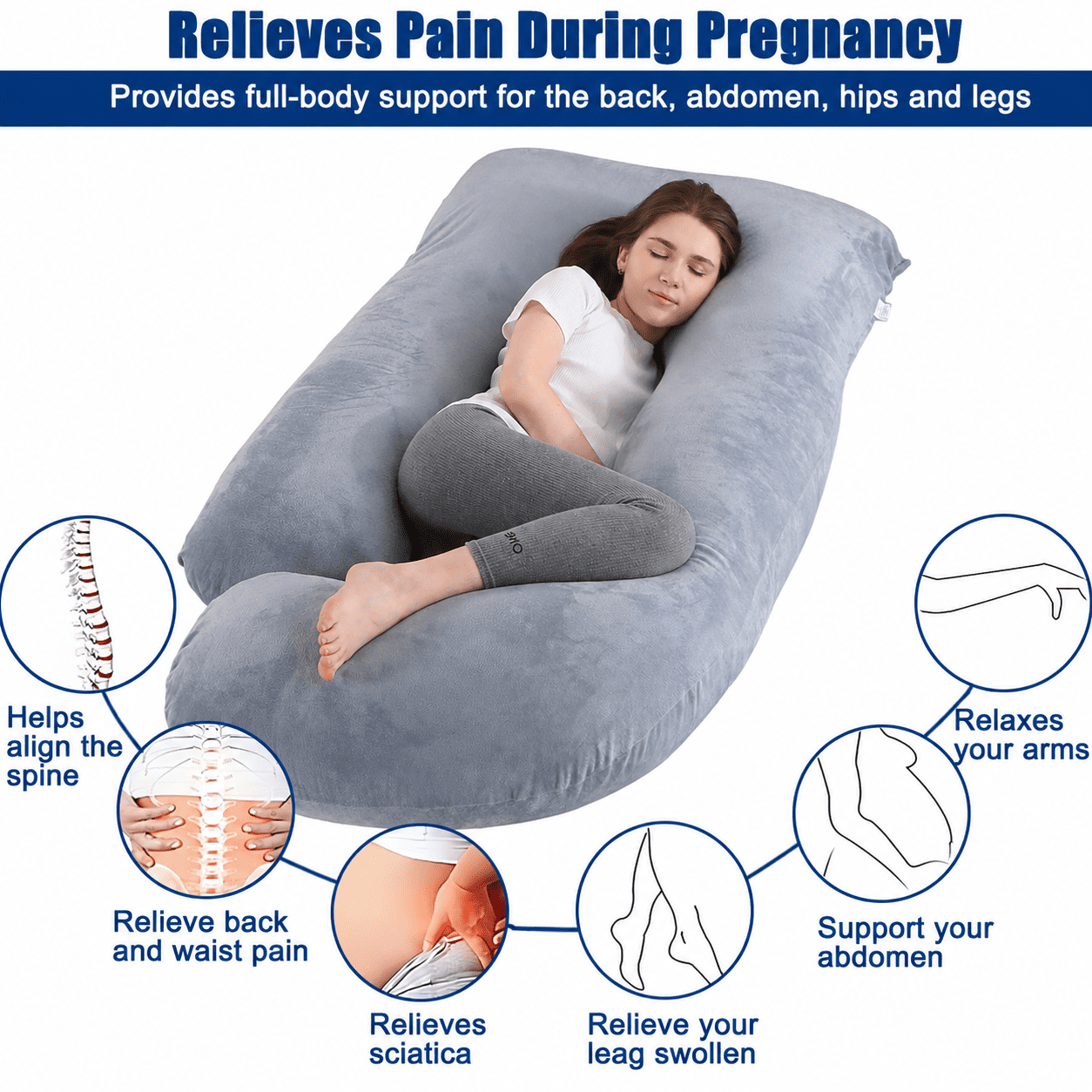 COOKEY Pregnancy Pillow with Removable Velvet Cover,U Shaped Full Body Maternity Pillows for Sleeping,72inch,Dark Gray