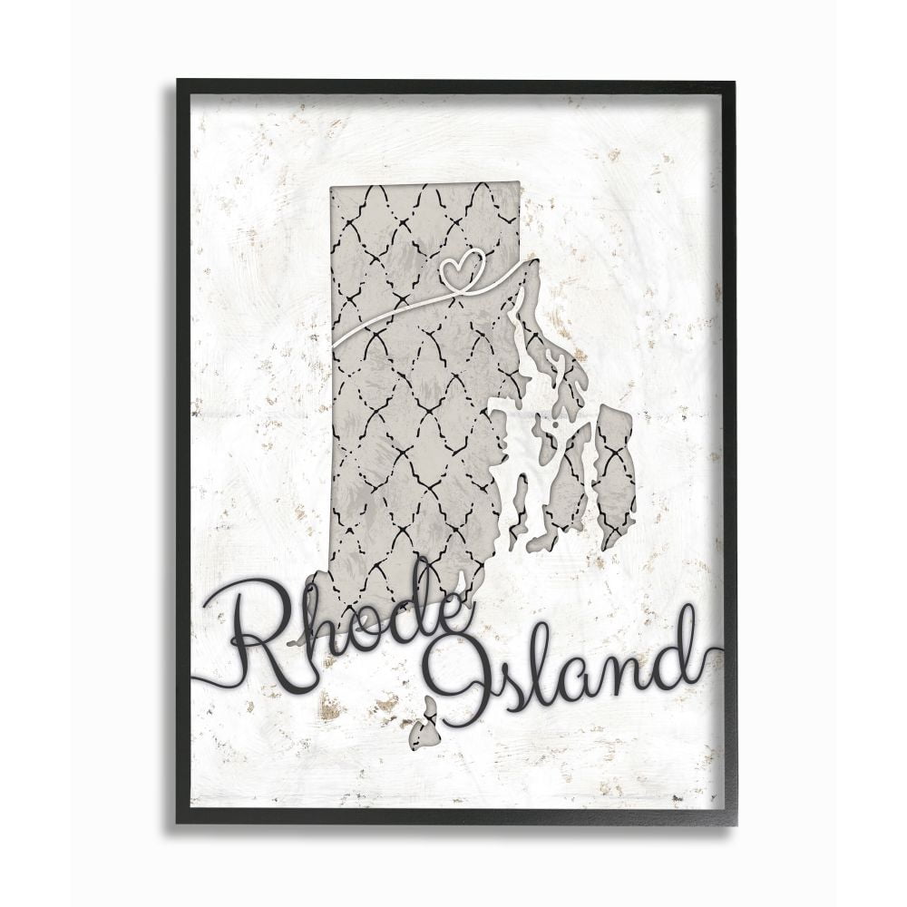 Stupell Industries Rhode Island Patterned Grey US State Design Framed Wall Art by Ziwei Li