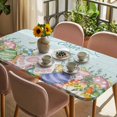 thumbnail image 3 of Easter Table Cloths for 3 Foot Rectangle Tables, Country Bunny Feet Eggs Floral Green Wooden Plank Patio Waterproof Elastic Fitted Tablecloths, Washable Rectangular Table Cover for Camping, 3 of 8