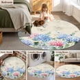 thumbnail image 5 of Round Area Rugs Collection 5 Ft, Blue Hydrangea Non-Slip Residential Carpet, Pink Flowers Spring Botanical Country Plants Indoor Crawling Mats Runner Rugs for Living Room/Dining Room/Bedroom, 5 of 8