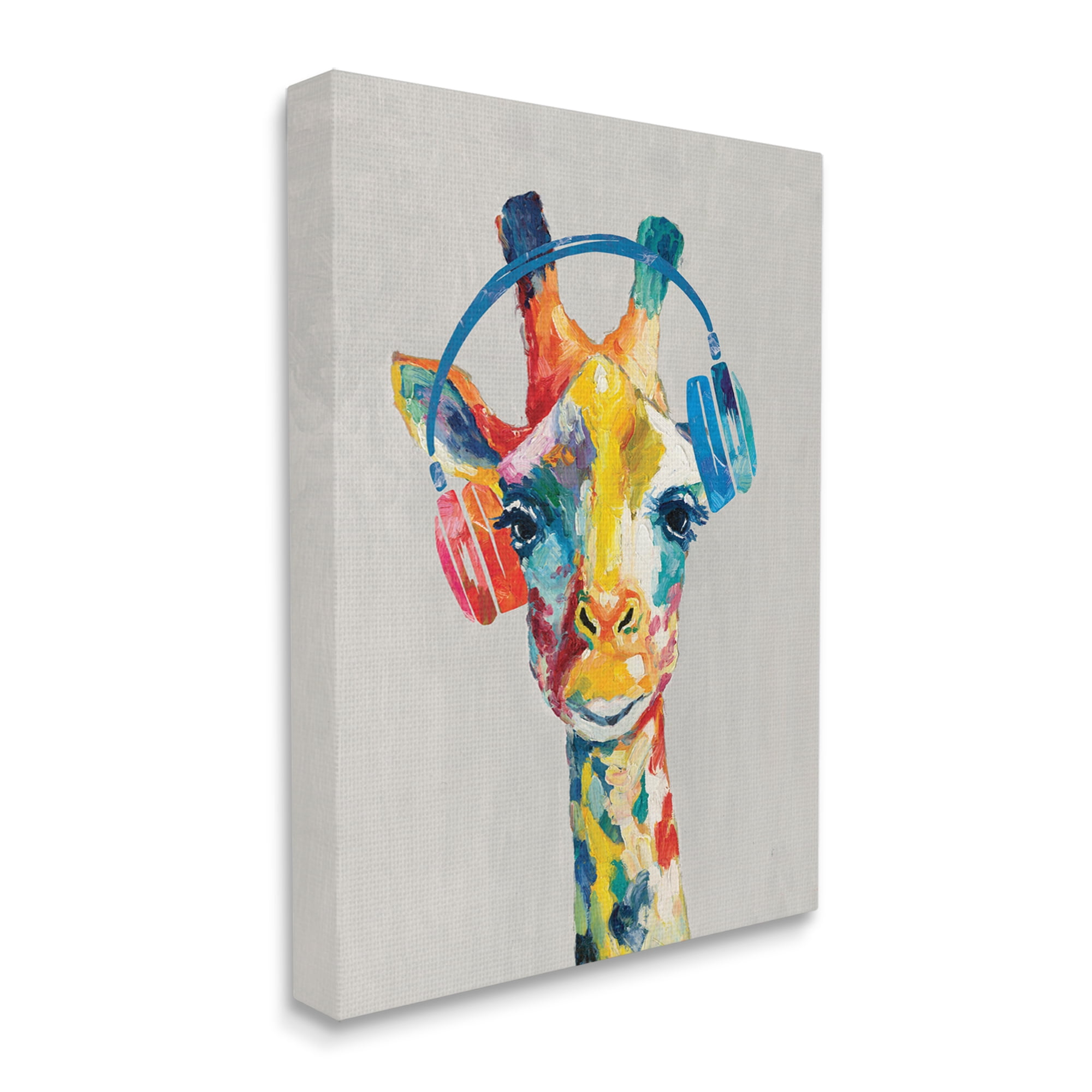 Giraffe Headphone Listening Music Contemporary Jungle Portrait 30" x 40" Framed Painting Canvas Art Print, by Stupell Home Décor