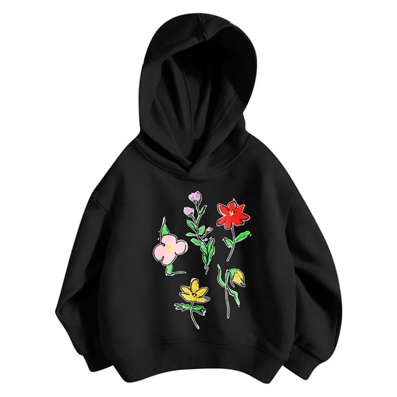 Hiijoy Girls Casual Cute Hoodie Cozy Loose Fit Pullover Long Sleeve Sweatshirt, Black, Sizes 3-10