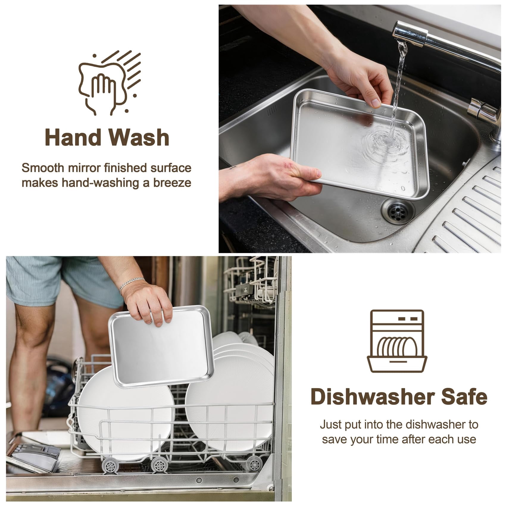 Stainless Steel Baking Sheet Pan Set 6 Count 9.3" x 7" x 1" Multi-Use Bakeware