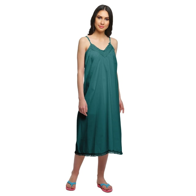 Moomaya Chemise de Nuit Sans Manches pour Femmes en Coton Uni