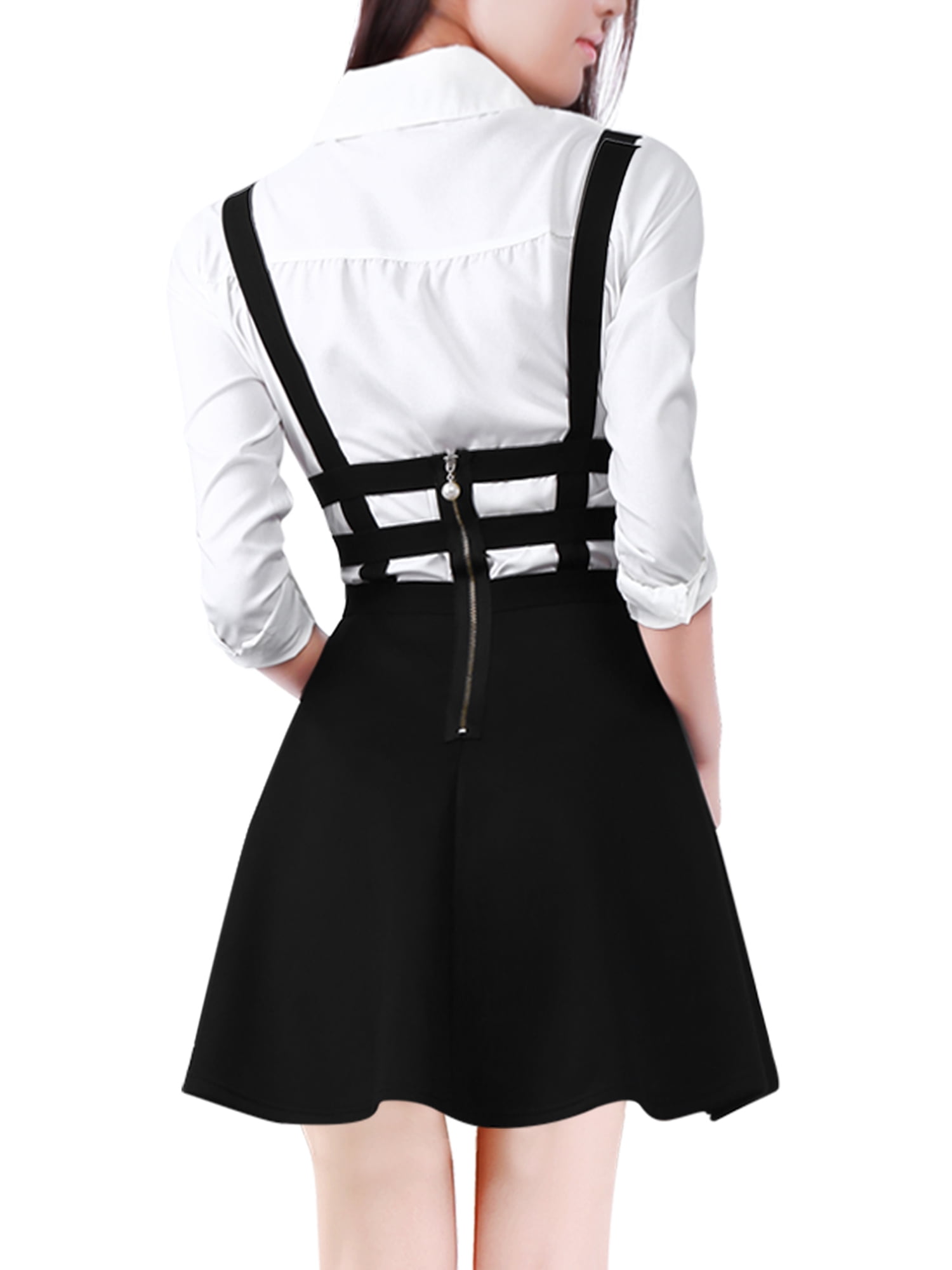 DARING DIVA Women's Elastic High Waist Mini Suspender Skirt 2XL Black