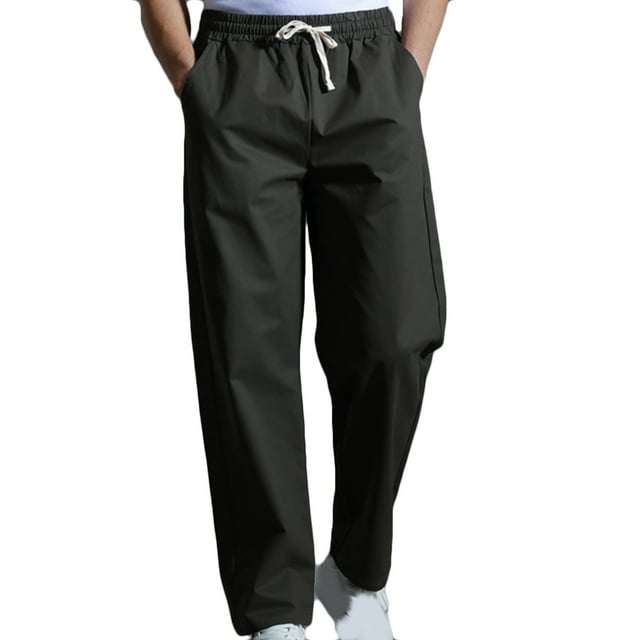 Mens Casual Fashion Solid Straight Leg Pants Drawstring Elastic Waist Pants RXIRUCGD Café, Taille: TG