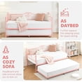thumbnail image 4 of Twin Daybed with Trundle, Metal Trundle Bed, Sofa Bed Frame, Heavy Duty Metal Slats, for Living Room, Bedroom, Guest Room, Space Saving, Pink, 4 of 7