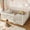 Beige, variant on Bellemave Full Size Montessori Bed with High Fence, Wood Floor Bed Frame with Door, Low-profile Design, Beige