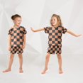 thumbnail image 5 of Black Orange Checked Pattern Summer Pajama Set Soft Cotton Short Sleeve Sleepwear 2PCS Pajama Sets Breathable Lounge Set Size 14Y, 5 of 7