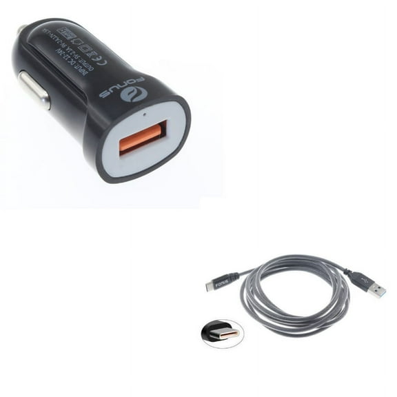 Charger Cord Type-C 6ft USB Cable w Fast USB Port 18W Car Charger V6A for LG G5, V20, G6, V30 V50 ThinQ 5G, V40 ThinQ, V35 ThinQ, Q7 Plus, Google Nexus 5X, G8 ThinQ, G7 ThinQ, G Pad X II 10.1