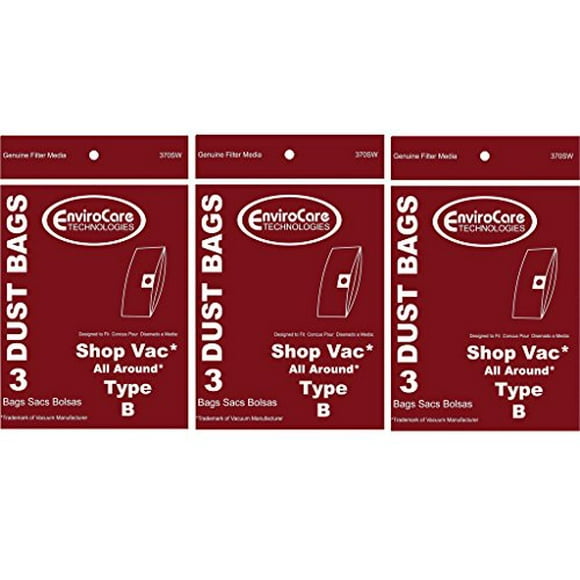 9 Sacs d'Aspirateur d'Atelier Type B 2 Gallons pour Liquides/secs 906-68-00