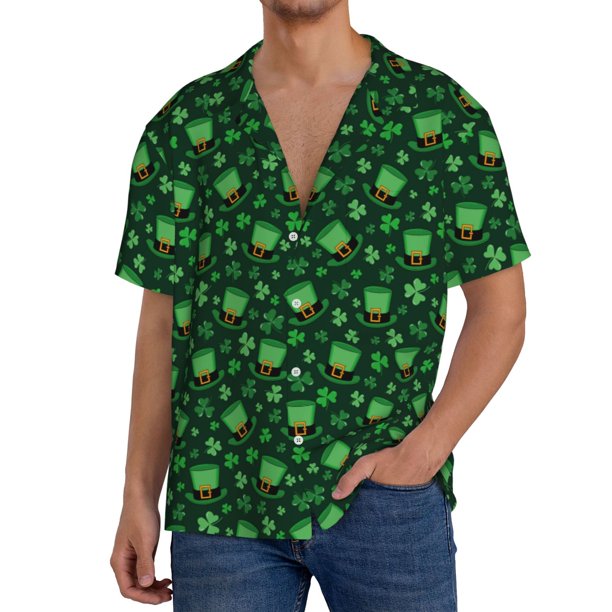 Fotbe Happy St. Patrick's Day Camisa Estampada de Manga Corta para Hombre, Casual de Verano, Estilo Playero, Sin Arrugas-Small