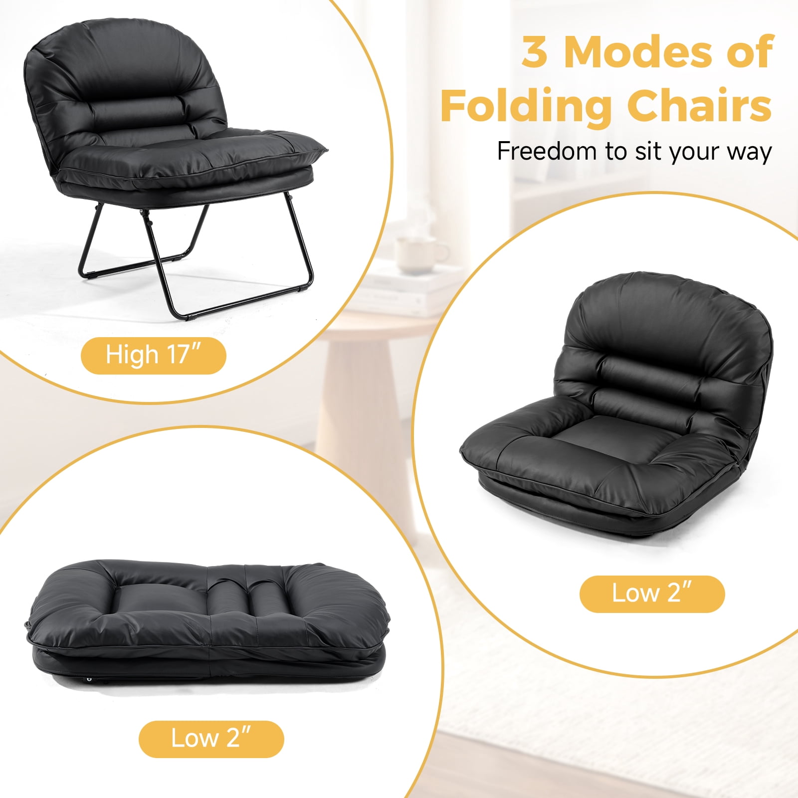 Gianna Foldable Living Room Chair, Portable Multi-Functional Floor Chair for Gaming, Reading, Lounging & Meditation, Ideal for Living Rooms, Bedrooms & Camping