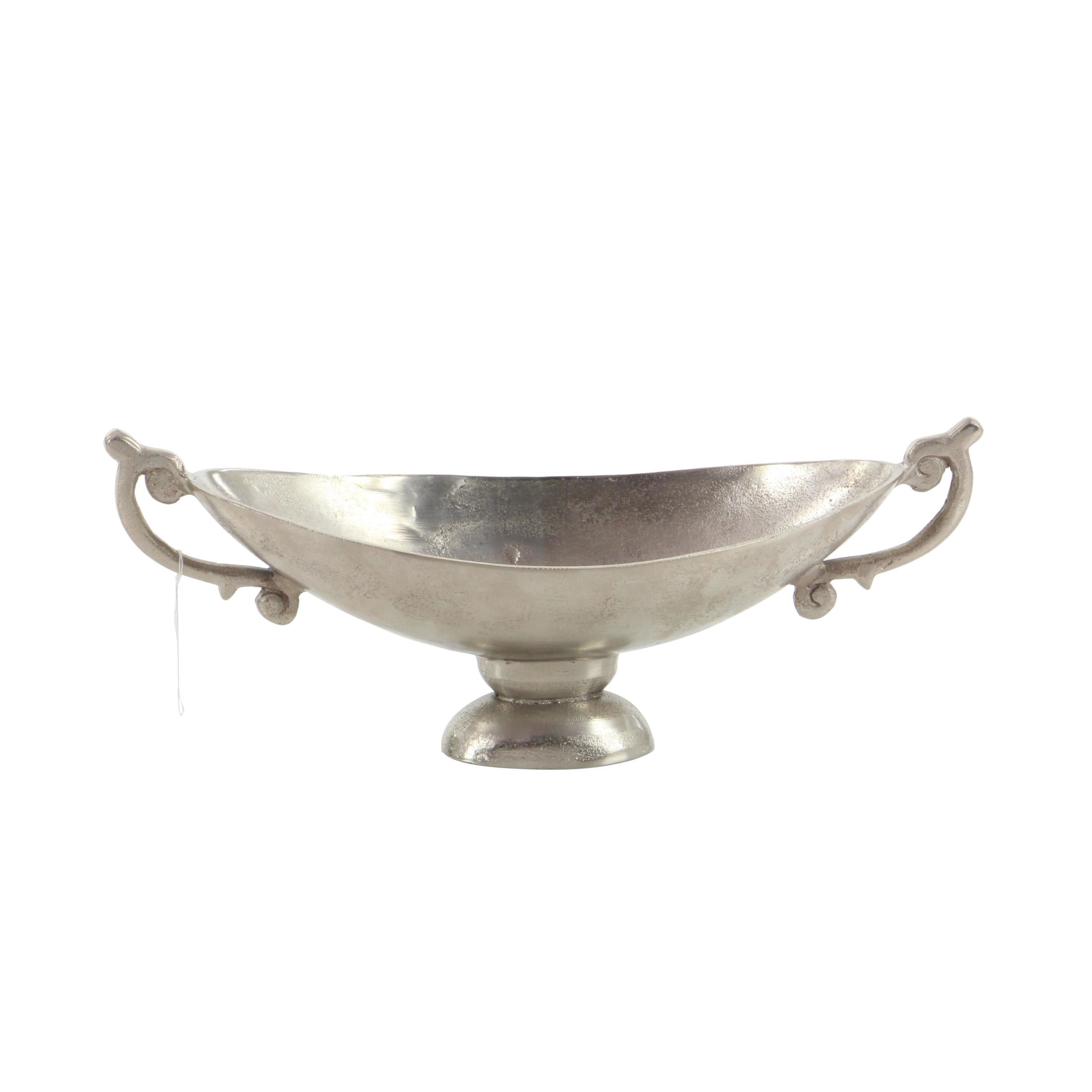 DecMode 8" Oval Silver Aluminum Metal Decorative Bowl with Handles