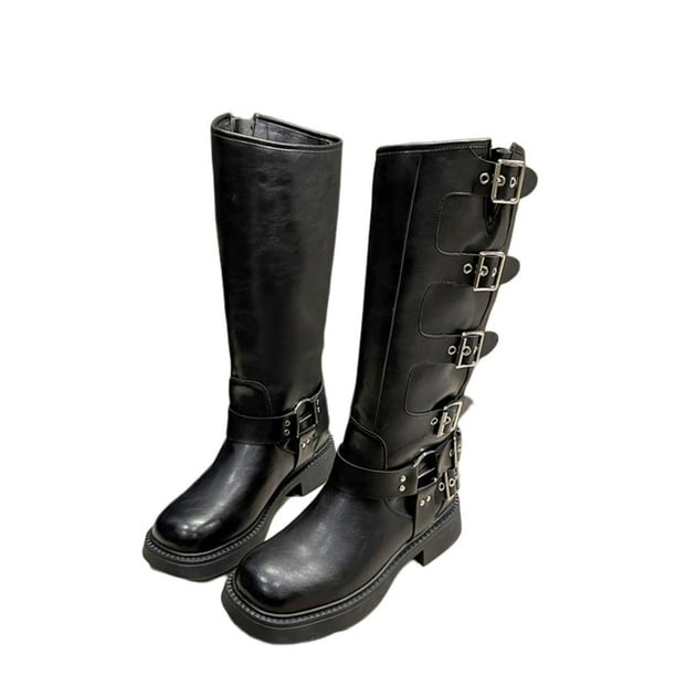 Amzcrzy Zapatos de mujer,Zapatos de mujer,Zapatillas de mujer, Zapatos de tacón medio para mujer, con hebilla de cinturón y tacón alto hasta la rodilla, estilo retro vaquero, estilo punk. Sandalias M