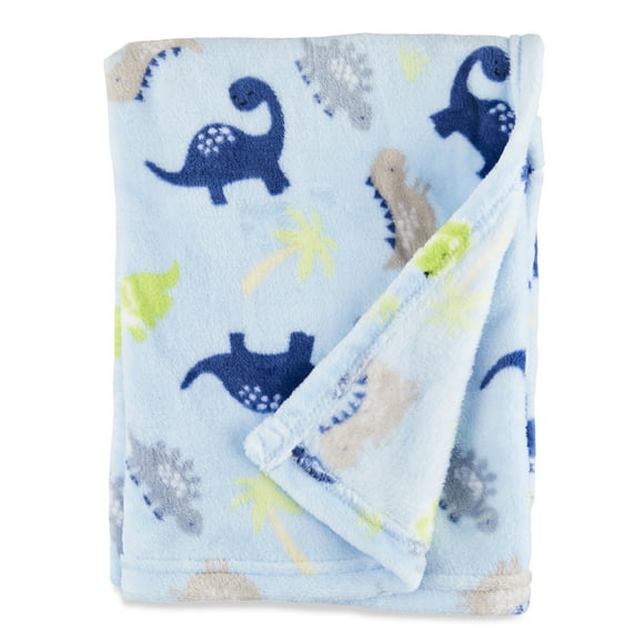 Parent's Choice Blue Dinosaurs Plush Baby Blanket, 30" x 36", Infant Boy