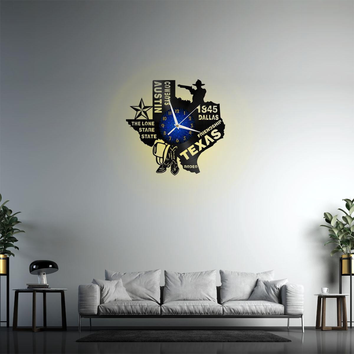 1845 Texas History 12 Inch Vinyl Record Wall Clock - Silent, Creative, and Unique Clock for Living Room, Entryway, or Bedroom Decor - Perfect Gift Idea(12 inchs B with LED)