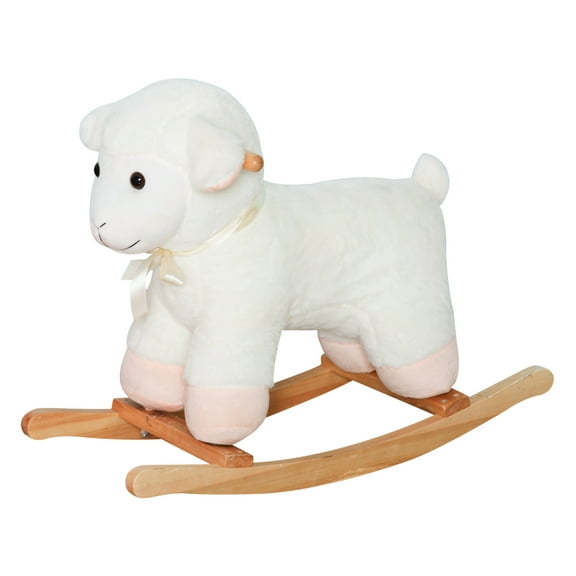 Lamb Rocking Horse Sheep, Stuffed Animal Ride On Rocker for Kids, Wooden Plush, White
