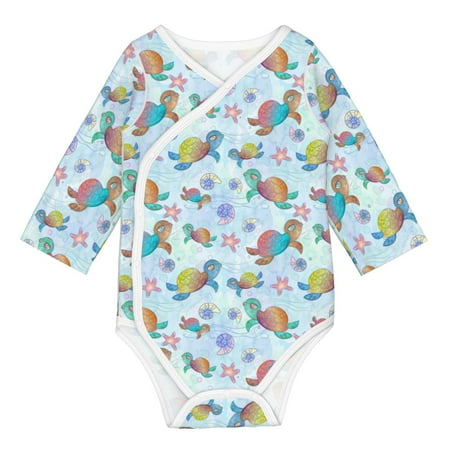 

Matuu Colorful Sea Turtle for Baby Long-Sleeve Bodysuit Soft Cotton Comfortable and Breathable Perfect for Newborns and Infants