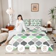 thumbnail image 4 of Castle Fairy Mid Century Geometric Quatrefoil Queen Comforter Set 3 Pieces,Abstract Grid Motif Comforter Sets Queen,Green Gray Offwhite,Reversible,1 Comforter and 2 Pillowcases, 4 of 6