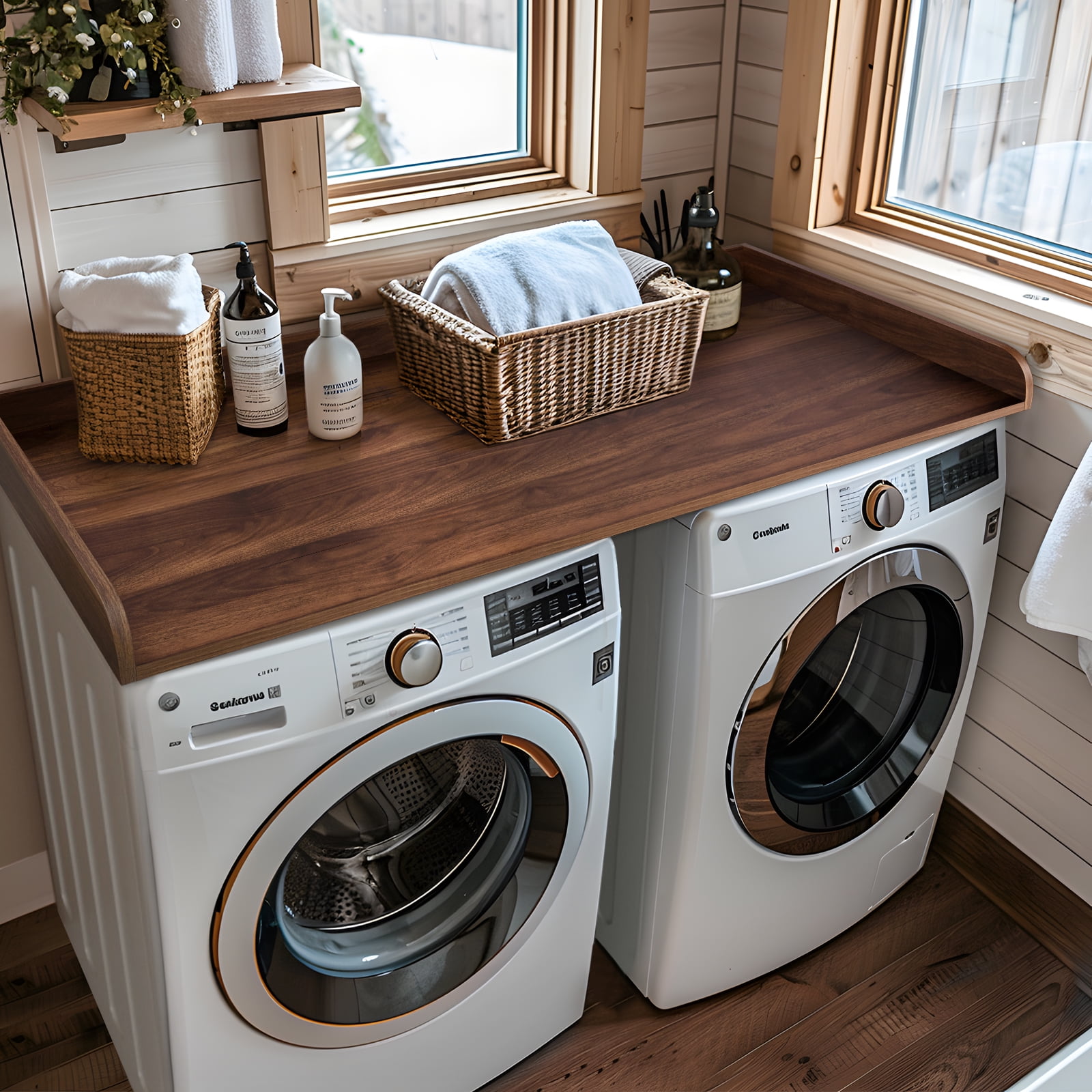 Kaboon Washer Dryer Countertop with Edge Rails, 28" x 58", Dark Walnut