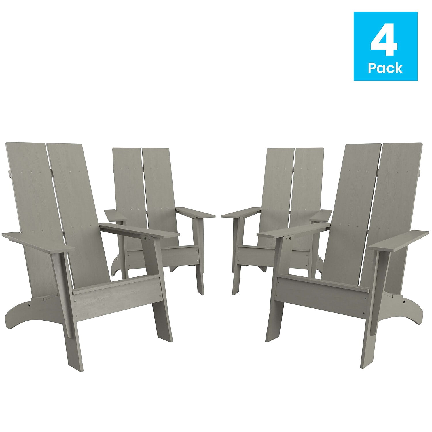 Flash Furniture Sawyer Poly Resin Wood Adirondack Chair - Gray (Set of 4)