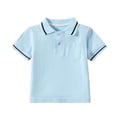 thumbnail image 2 of DAETIROS Boys 100% Cotton Short Sleeve Polo Shirt with Contrast Stripe and Pocket School Uniform Light Blue 2-14 Years,Size 13-14 T, 2 of 9