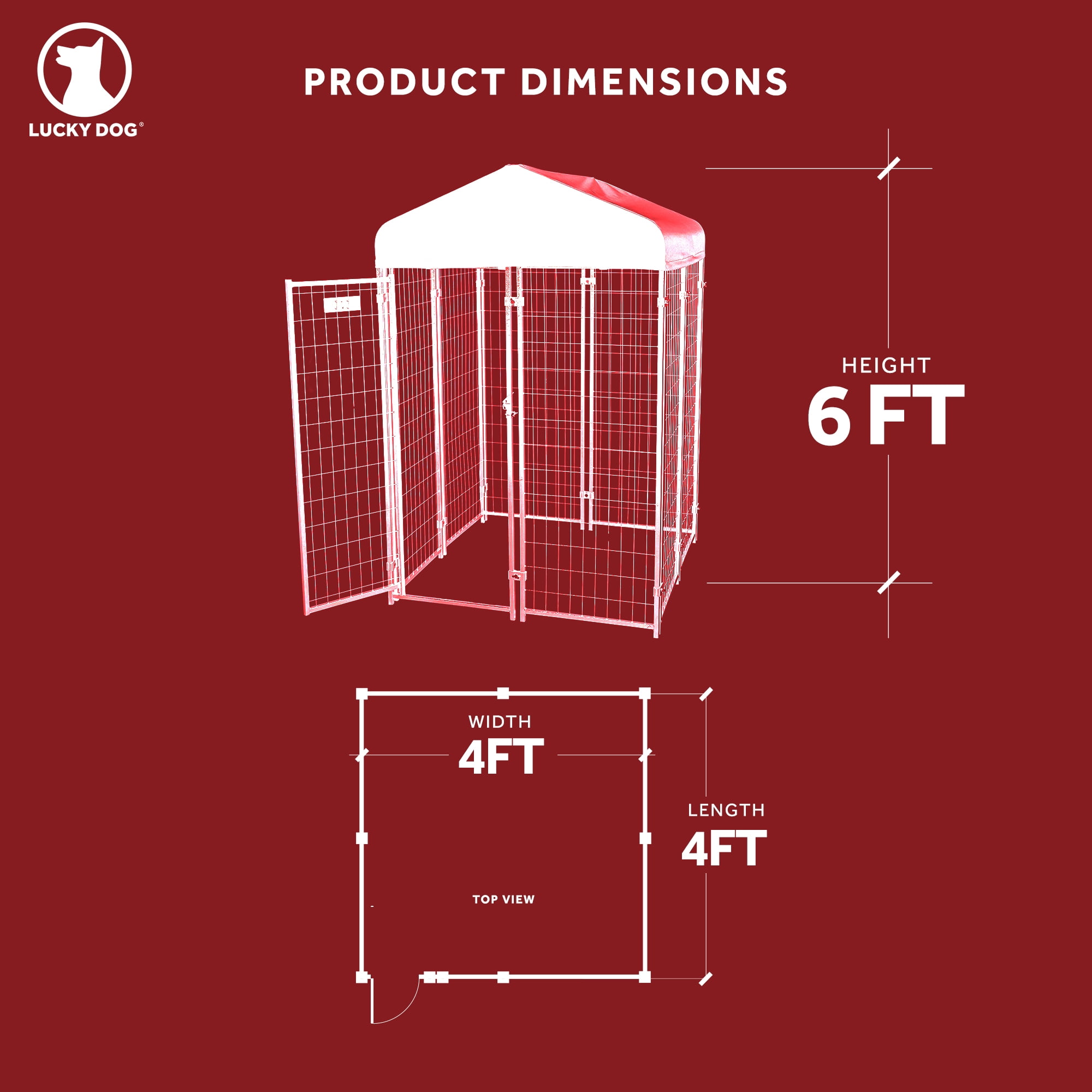 Lucky Dog STAY Series 4 x 4 x 6 Foot Roofed Steel Frame Studio Dog Kennel