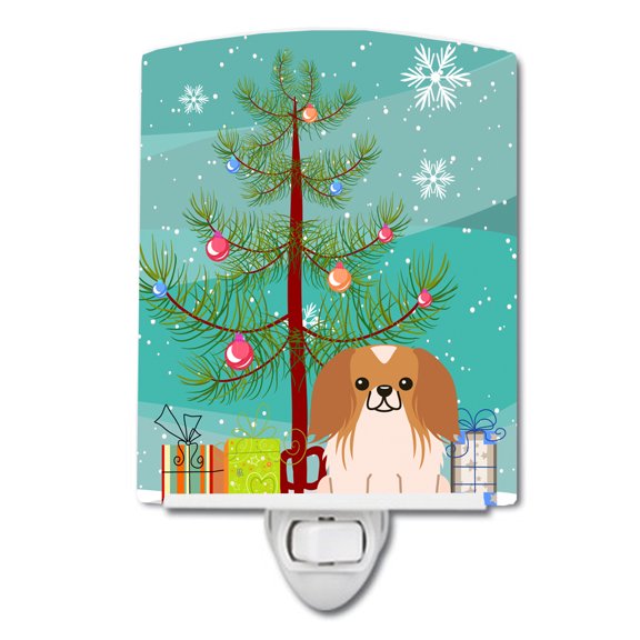 Merry Christmas Tree Pekingnese Red White Ceramic Night Light