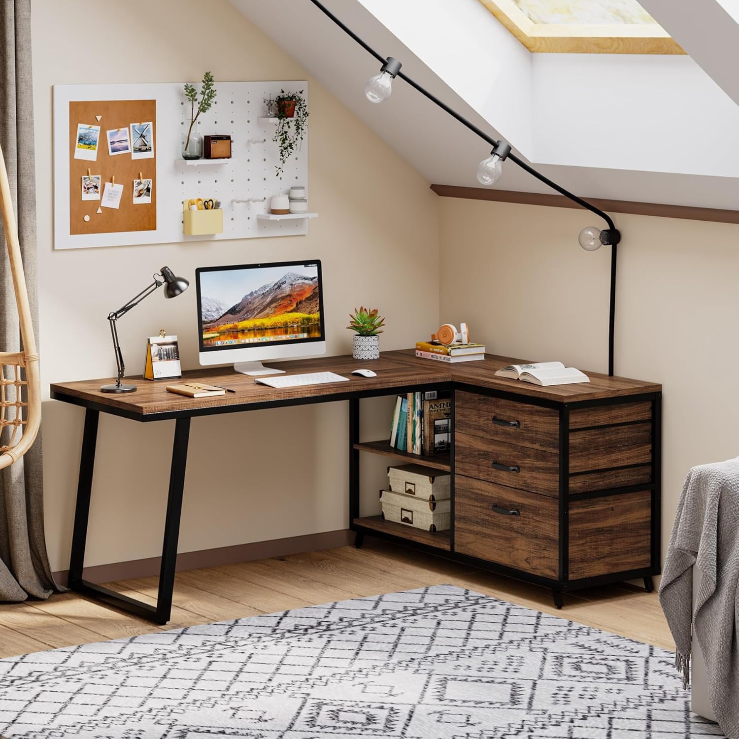 Tribesigns Reversible L-Shaped Computer Desk with 3 Drawers, Corner Desk Home Office Desk with Shelves