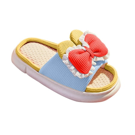 

Hvyesh Clearance Sandals for Women Women s Linen Slippers Bow Soft Bottom Non-Slip Slipper Home Cute Warm Sandals Women Comfy Platform Slippers