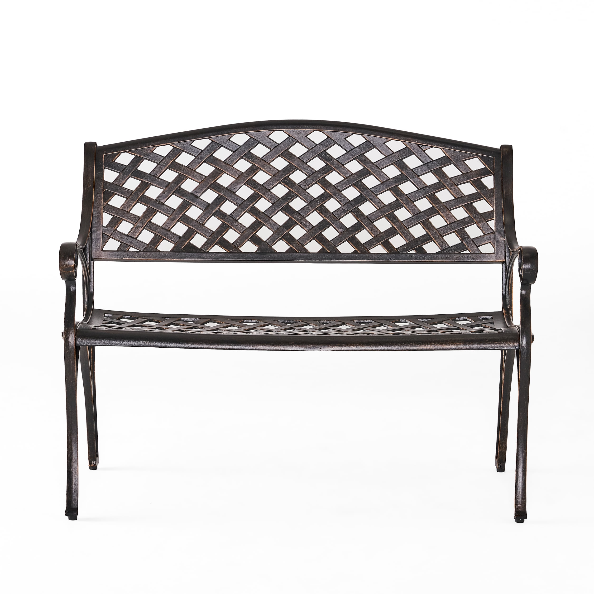 Outdoor Cast Metal Leisure Rest Bench, Retro Antique Copper Finish Outdoor Seat for Patio Garden, Antique Copper
