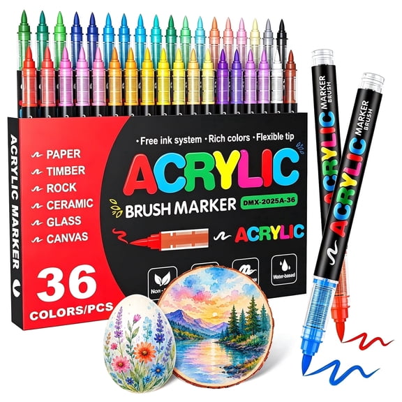 Atzeste 36 Colors Acrylic Paint Markers, Paint Pens for Rock Painting, Wood, Glass, Fabric, Canvas, Ceramic & DIY Crafts, Art Supplies for Adults, Teens & Beginners