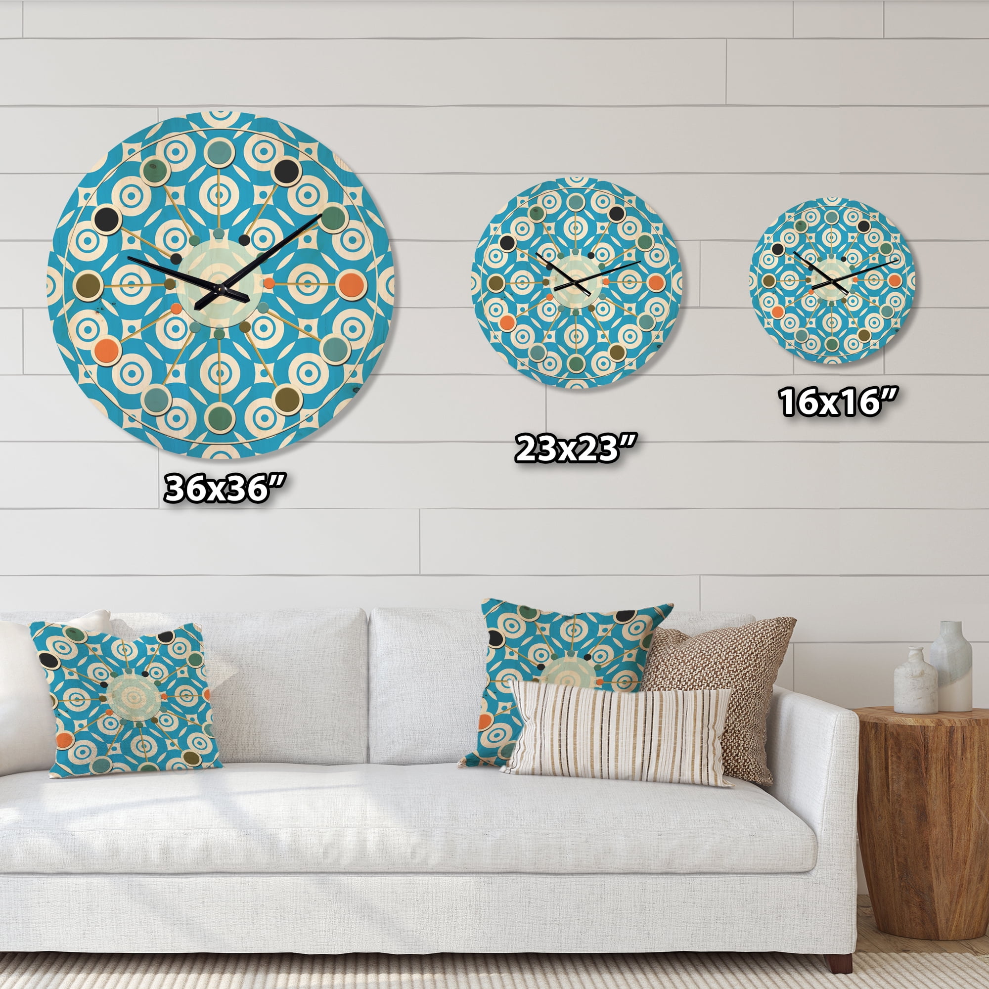 Designart 'Ornamental Retro Design IV' Mid-Century Modern Wood Wall Clock