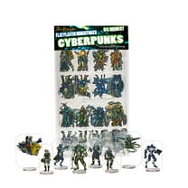 Arcknight Flat Plastic Miniatures: Cyberpunks; 56 Unique Sci-Fi-Themed Minis for Starfinder; Affordable, Skinny Figurines for SF, Shadowrun, and other Tabletop RPG games