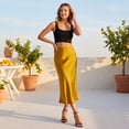 thumbnail image 5 of Women’s Gold Satin Midi Skirt High Waist Silky Slip Skirt Flowy A Line Elegant Long Skirt, 5 of 6