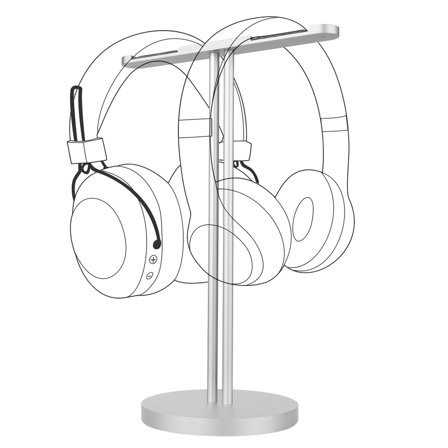 Geekria Aluminum Alloy Dual Headphones Stand for Over-Ear | On-Ear Headphones, Gaming Headset Holder, Desk Display Hanger with Solid Heavy Base, Compatible with Boses QC45, QC35 (Silver)