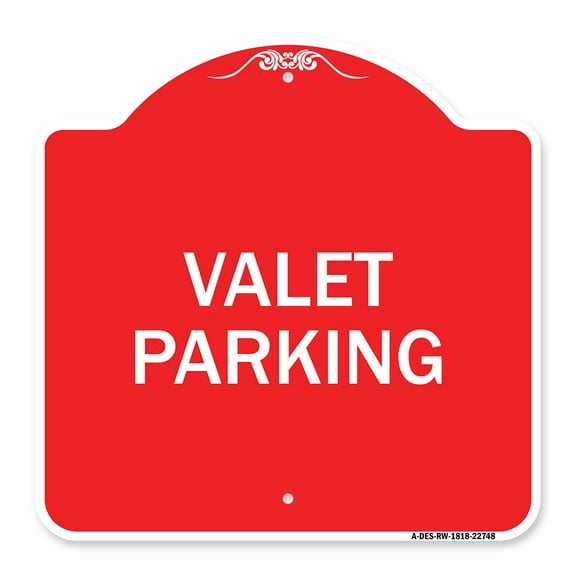 SignMission A-DES-RW-1818-22748 18 x 18 in. Designer Series Sign - Valet Parking, Red & White
