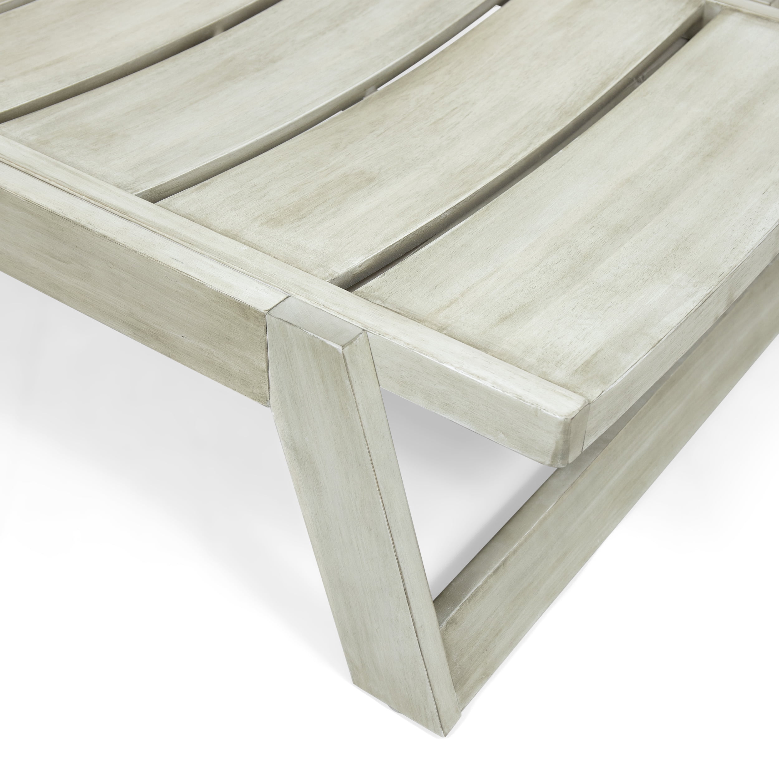 Cullen Outdoor Wood and Iron Chaise Lounge, Light Gray and Gray