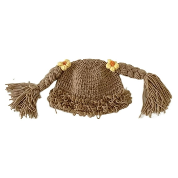 ZYHARUKO Cute Baby Girl Beanie Hat Pigtail Braid Wig Cap Crochet Knitted Winter Hat for Children Kids Aged 6-48 Months Bonnet Cap