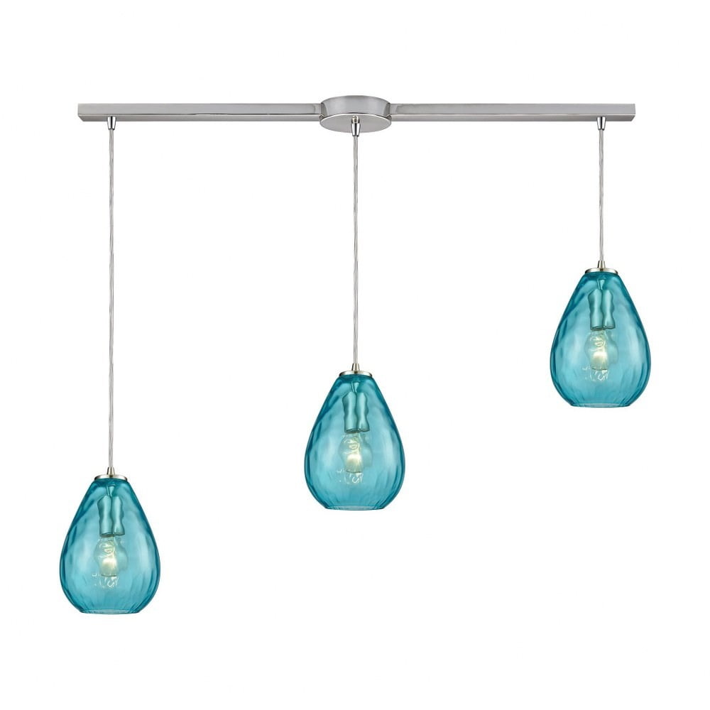 3 Light Linear Mini Pendant Light With Aqua Water Glass Satin Nickel Finish - T-Bar Canopy - Bailey Street Home - 31-Bel-2511400