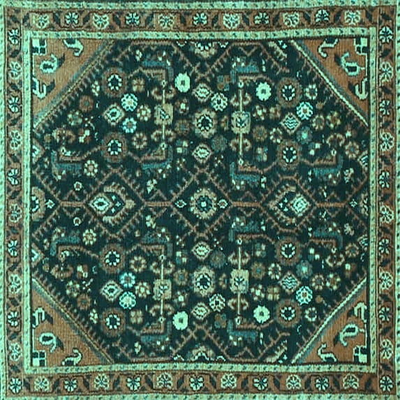 Ahgly Company Machine Washable Indoor Square Persian Turquoise Blue Traditional Area Rugs, 5' Square
