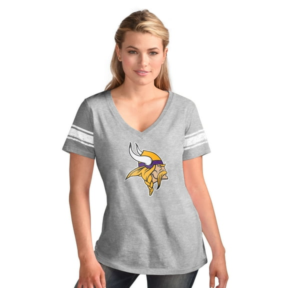 Women's-G-III 4Her by Carl Banks  Heather Gray Minnesota Vikings First Pick Distressed V-Neck T-Shirt
