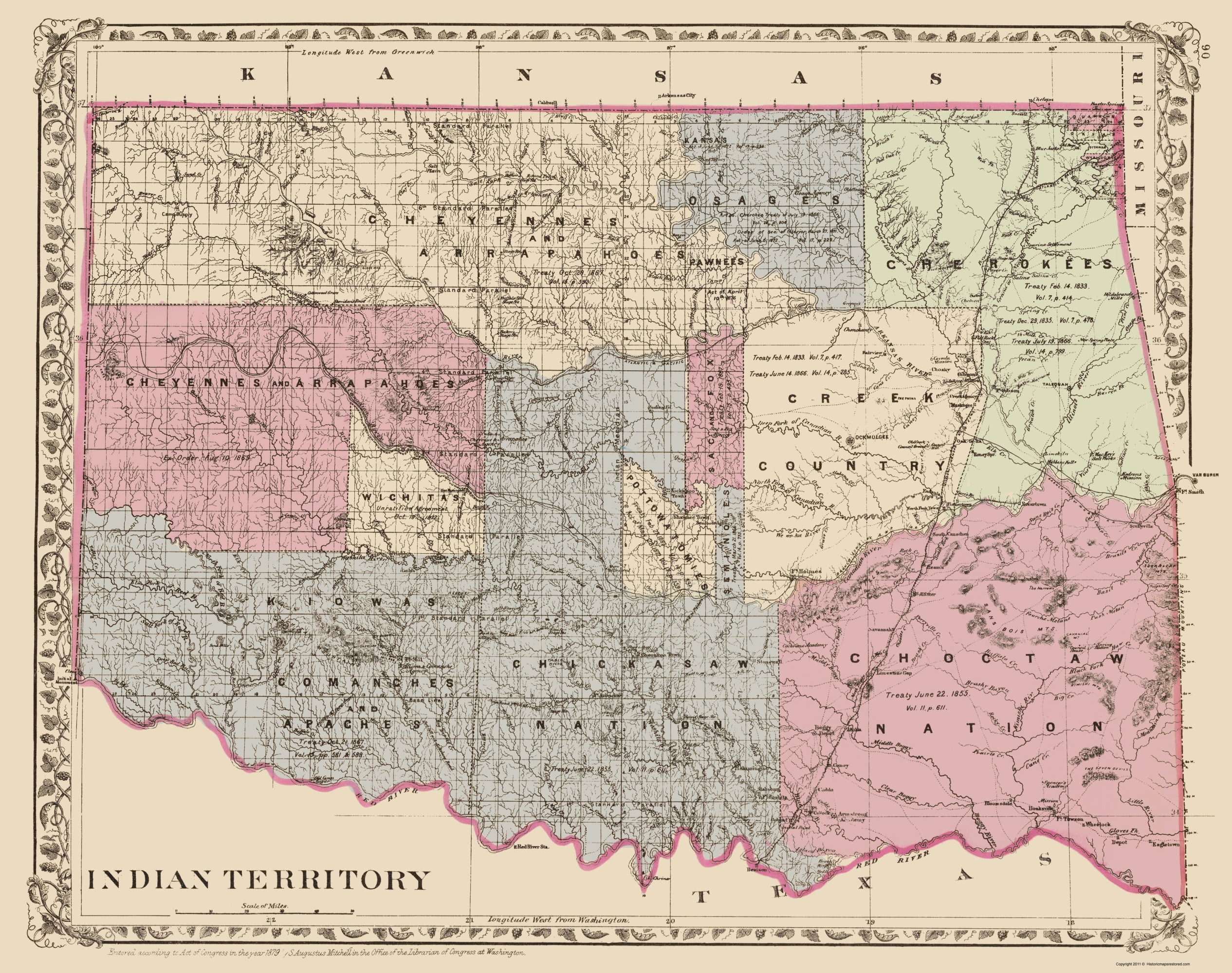 Oklahoma Indian Territory - Gary 1873 - 23.00 x 29.10 - Glossy Satin