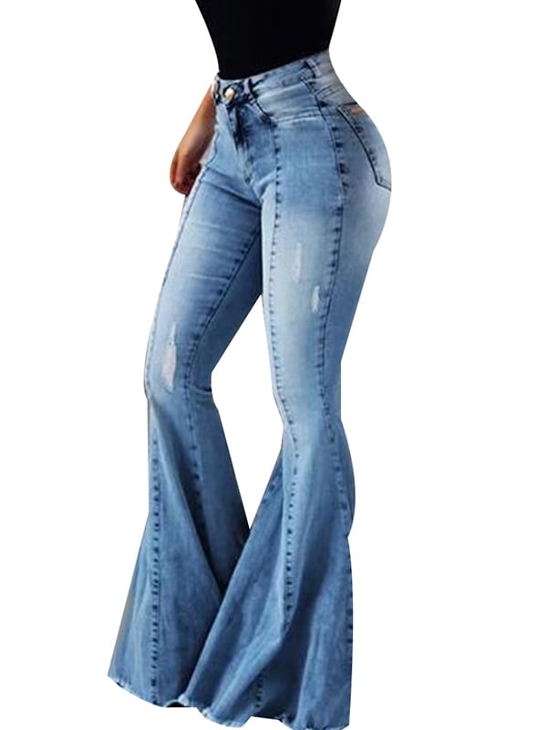 Julycc Womens Bootcut Flared Bell Bottoms High Rise Denim Jeans Pants ...