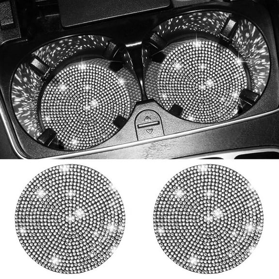 Car Cup Holder Coaster,2 Pack Fashion Anti-Slip Shockproof Universal Vehicle Cup Holders Coasters Insert Bling Crystal Rhinestone Auto Automotive Interior Accessories for Women (2 pcs)